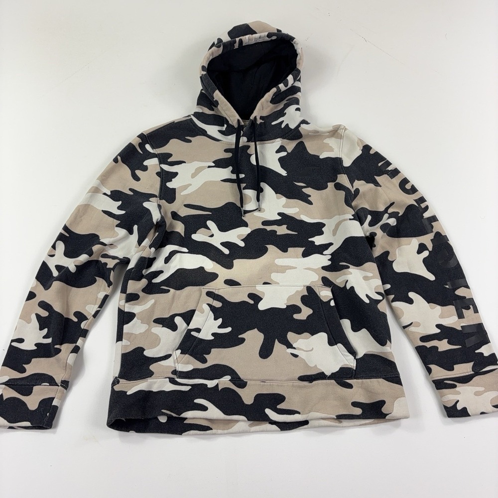 Hollister Hoodie Mens Medium Beige Camo Pullover Fleece Lined Logo Sweatshirt